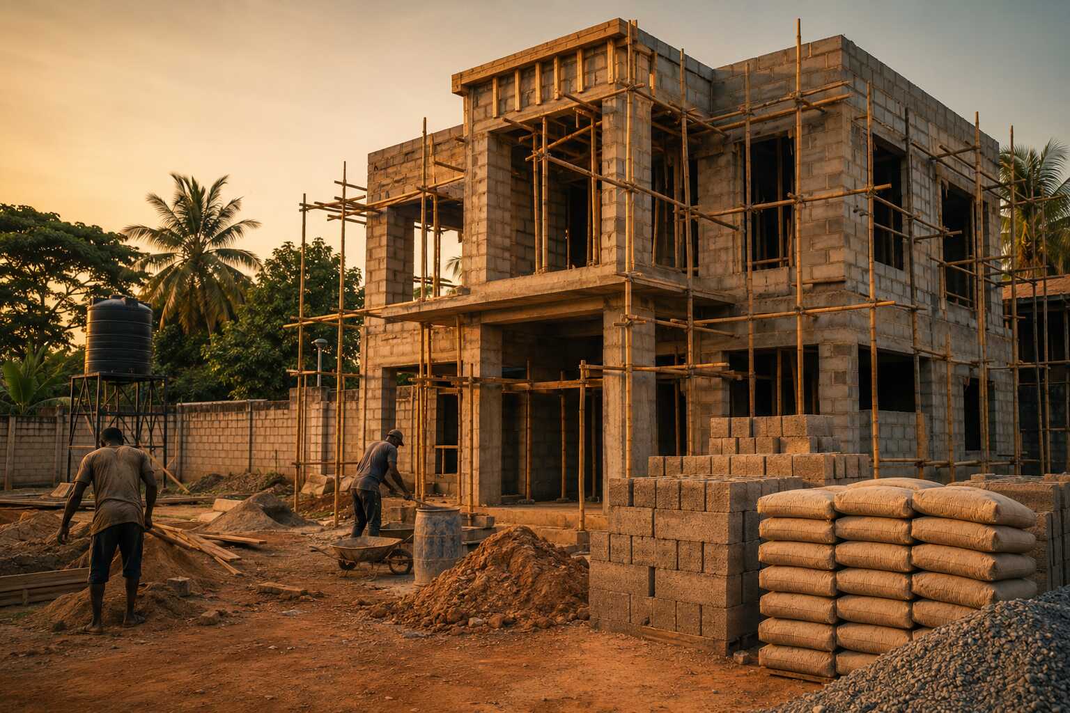 Solidus Construction site in Ikoyi, Lagos — the reinforced concrete frame of the duplex under a clear sky